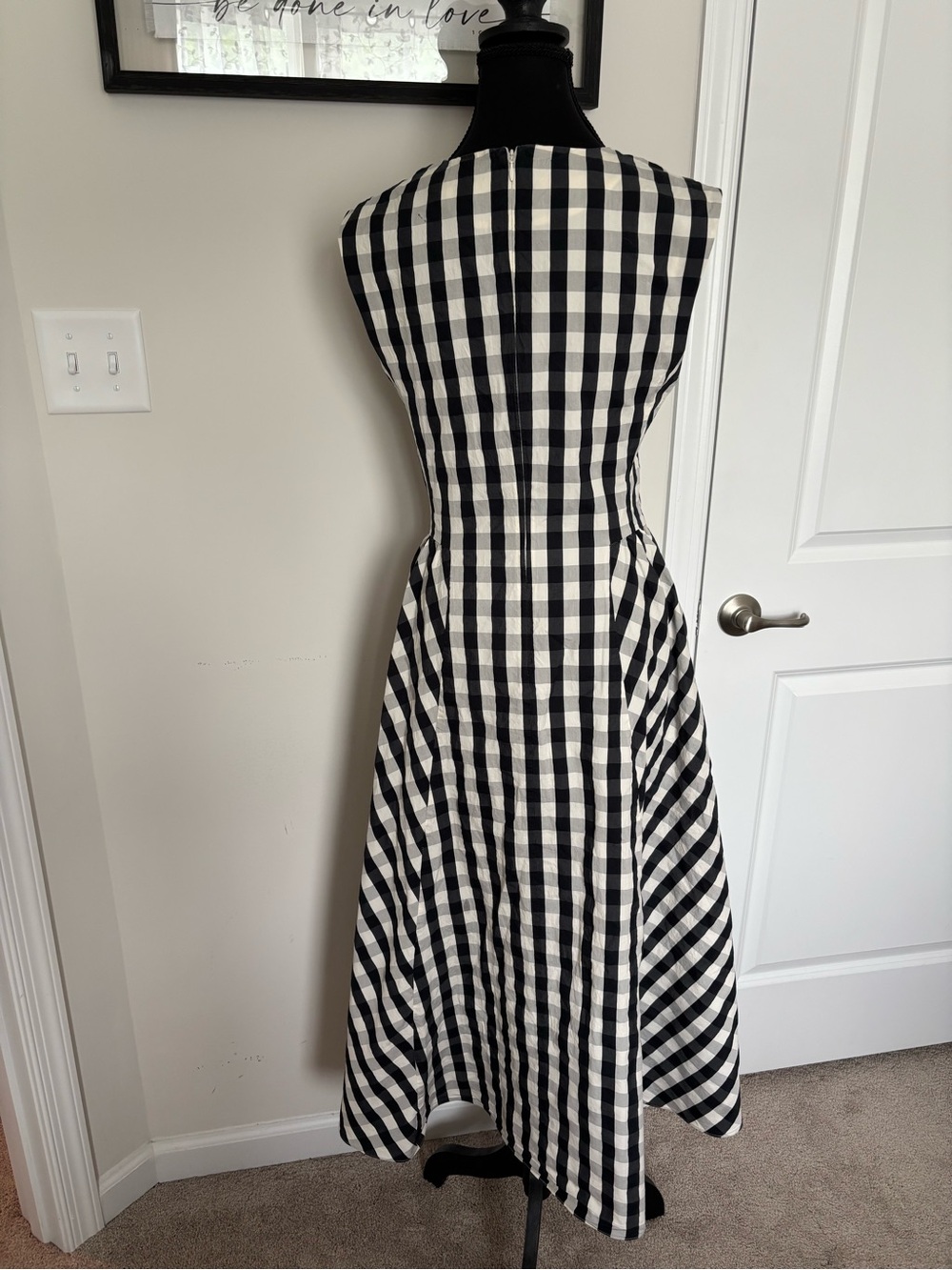 Tanya Taylor Black and White Gingham V-Neck Midi Dress - Picture 5 of 9